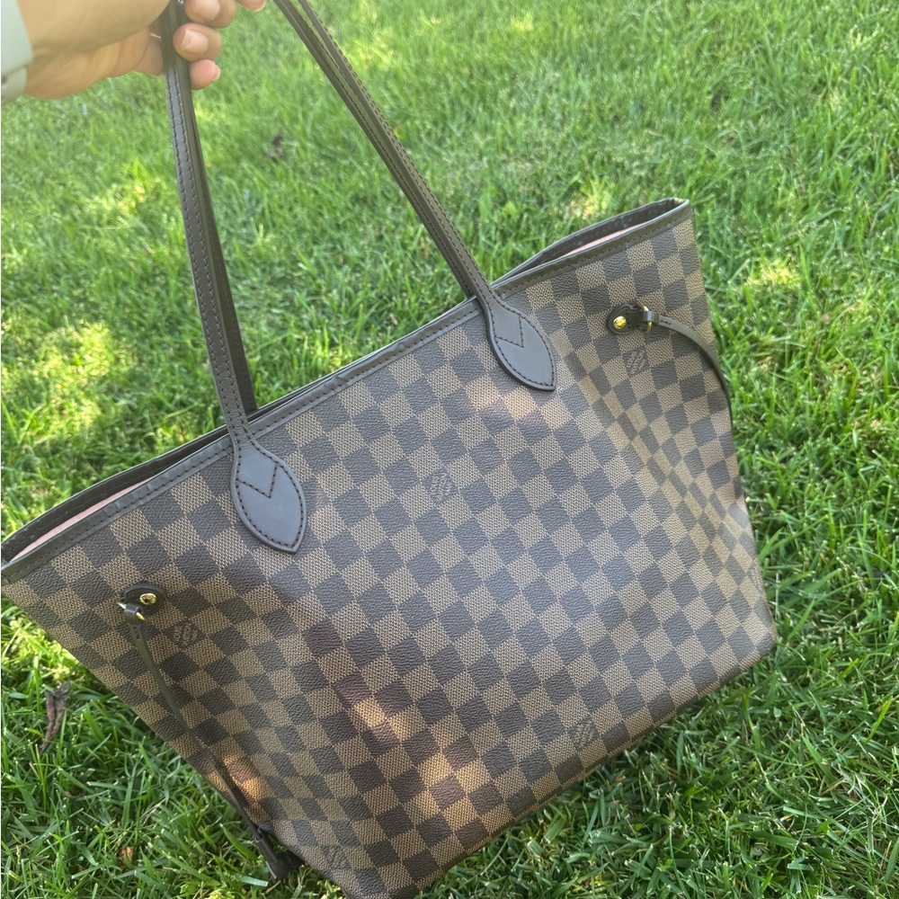 Louis Vuitton Brown Checkered Tote ballerina pink
